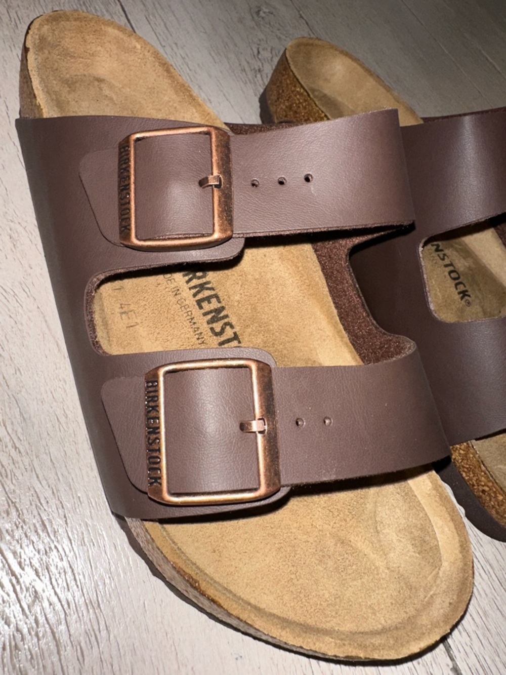 Birkenstock Arizona Double Strap Sandals in Dark Brown with Copper Buckles - Picture 3 of 7
